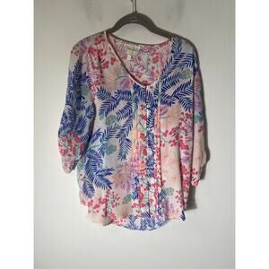 Yumi Kim Multi-Color Floral Leaf Print Blouse